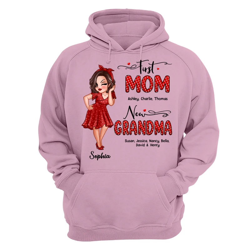 First Mom Now Grandma Polka Dot Personalized Shirt - Image 15
