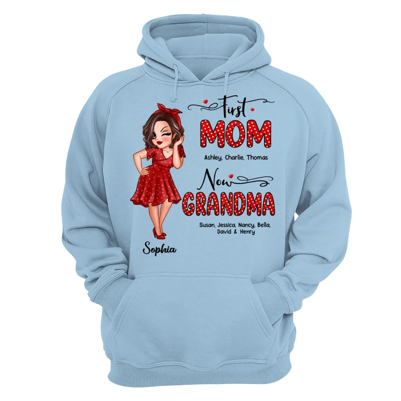 First Mom Now Grandma Polka Dot Personalized Shirt - Image 16