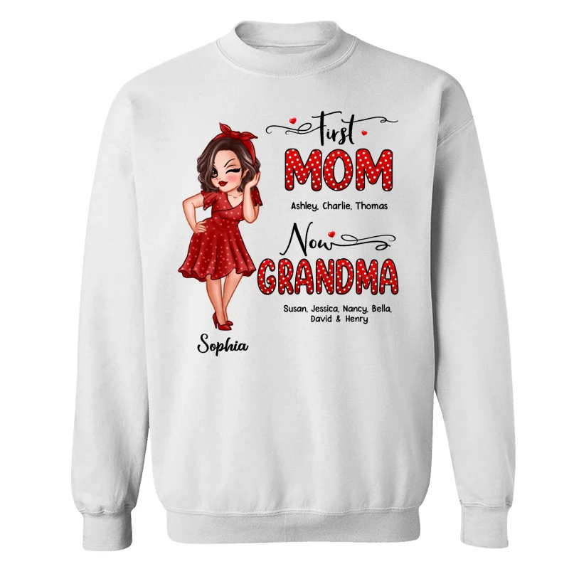First Mom Now Grandma Polka Dot Personalized Shirt - Image 17