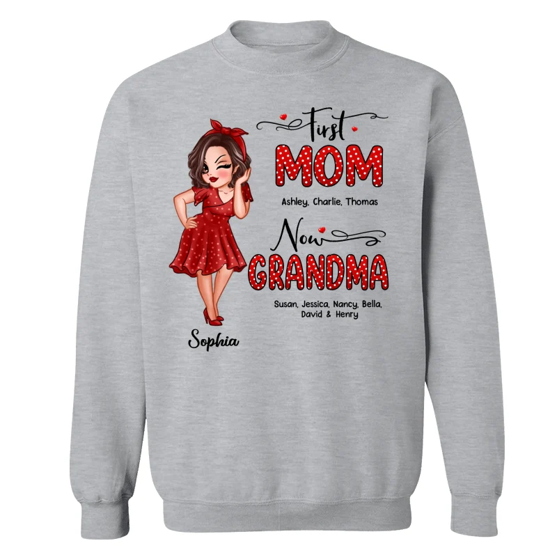 First Mom Now Grandma Polka Dot Personalized Shirt - Image 18