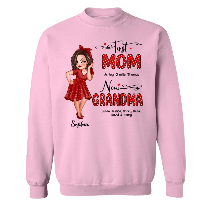 First Mom Now Grandma Polka Dot Personalized Shirt - Image 19