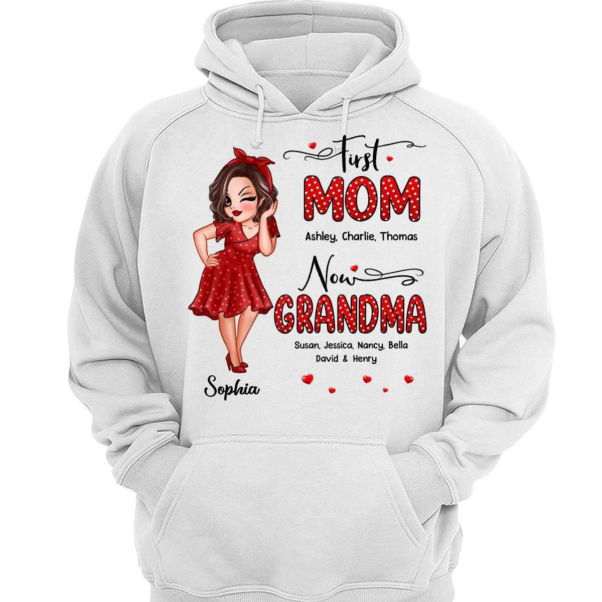 First Mom Now Grandma Polka Dot Personalized Shirt - Image 3