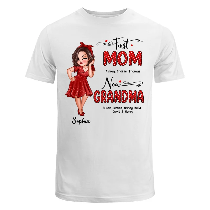 First Mom Now Grandma Polka Dot Personalized Shirt - Image 5