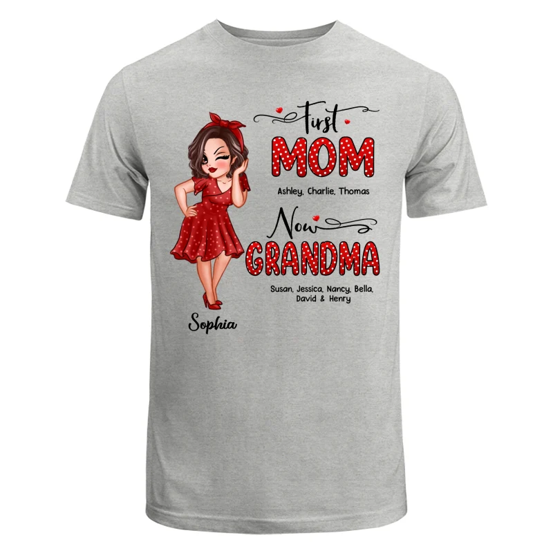 First Mom Now Grandma Polka Dot Personalized Shirt - Image 6
