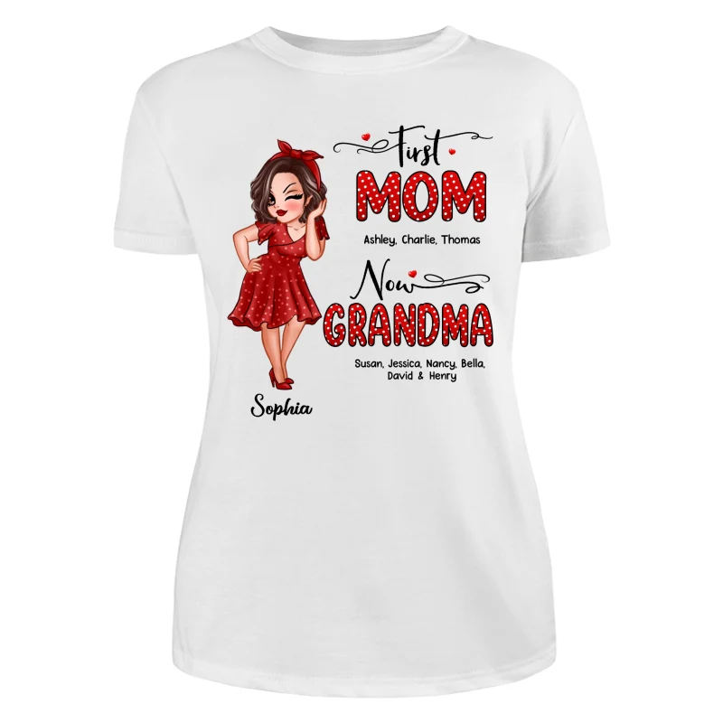 First Mom Now Grandma Polka Dot Personalized Shirt - Image 9