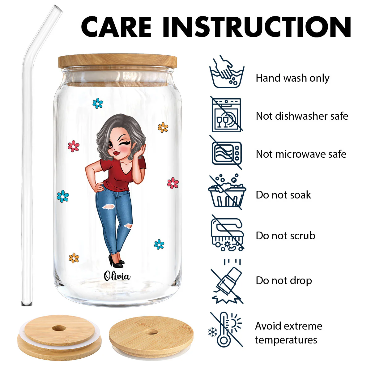 First Mom Now Grandma Personalized Clear Glass Can - Image 10