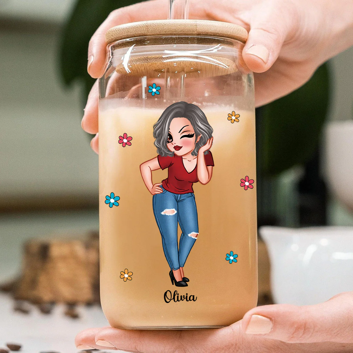 First Mom Now Grandma Personalized Clear Glass Can - Image 5