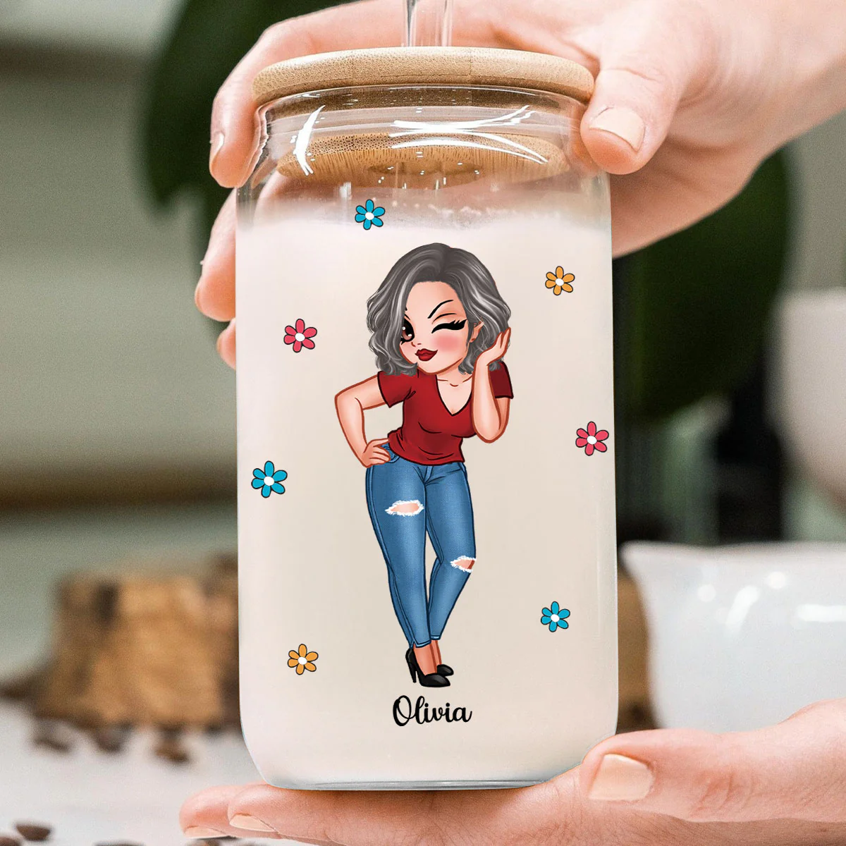 First Mom Now Grandma Personalized Clear Glass Can - Image 6