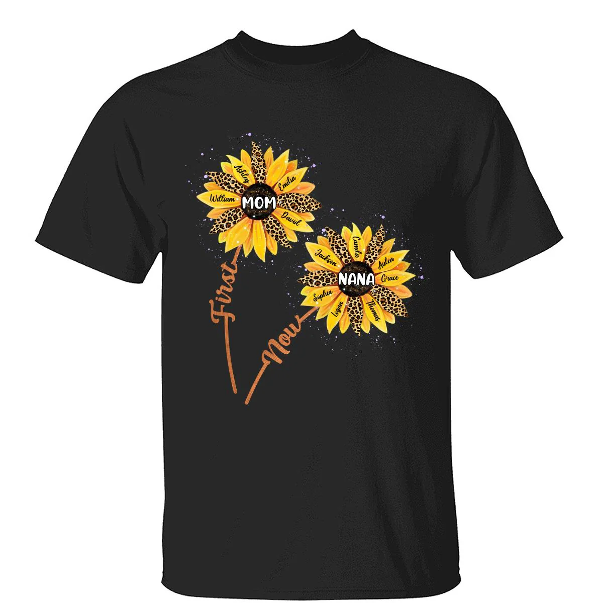 First Mom Now Grandma Sunflower Grandkids Names Personalized Shirt