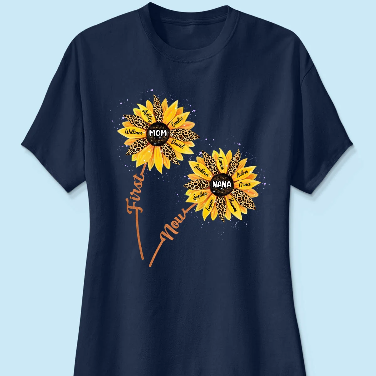 First Mom Now Grandma Sunflower Grandkids Names Personalized Shirt - Image 10