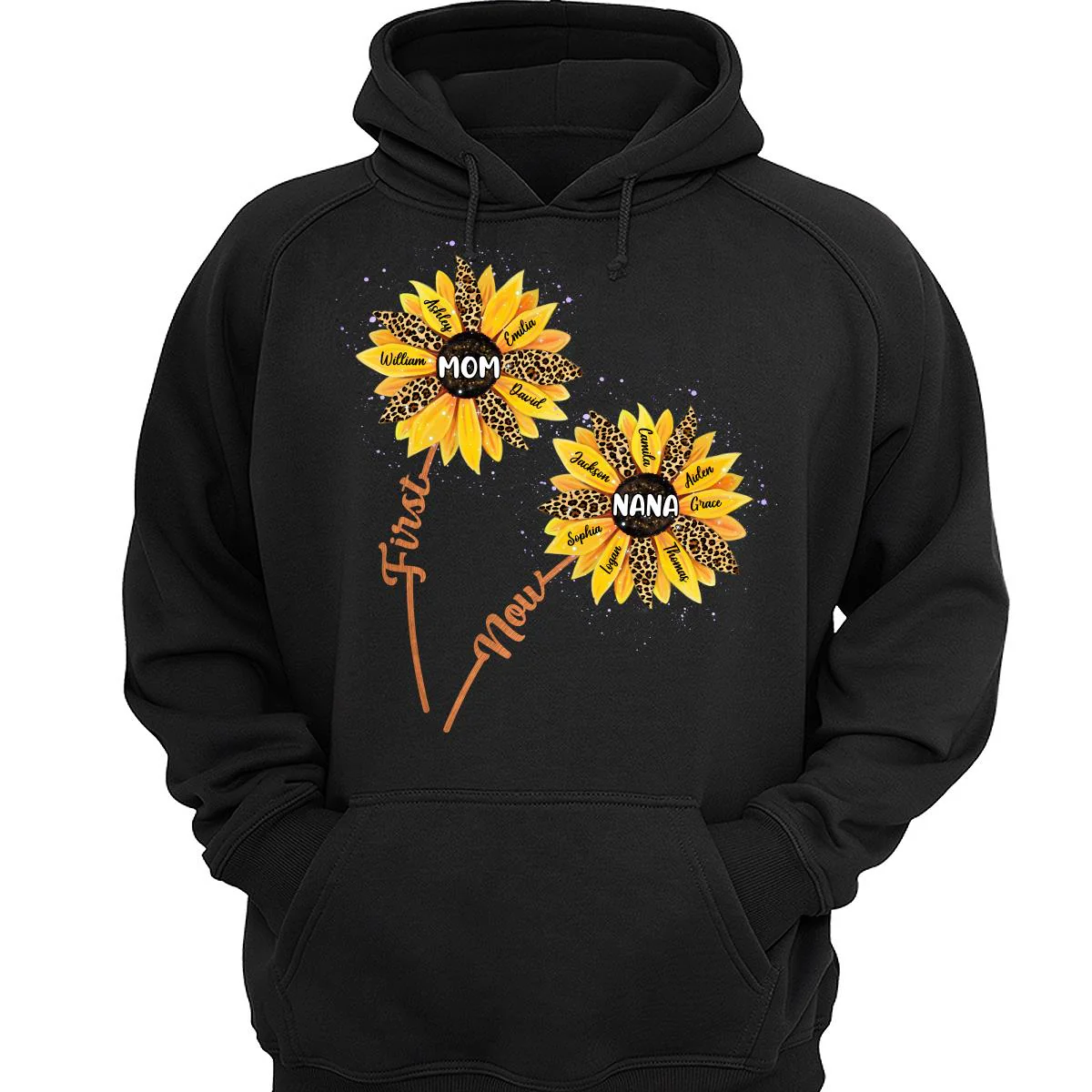 First Mom Now Grandma Sunflower Grandkids Names Personalized Shirt - Image 3