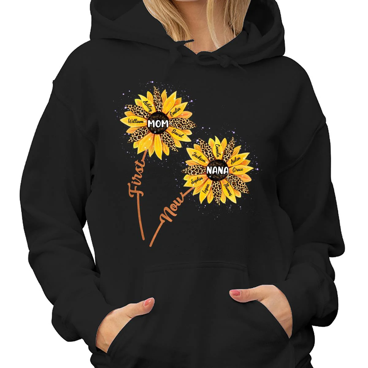 First Mom Now Grandma Sunflower Grandkids Names Personalized Shirt - Image 4