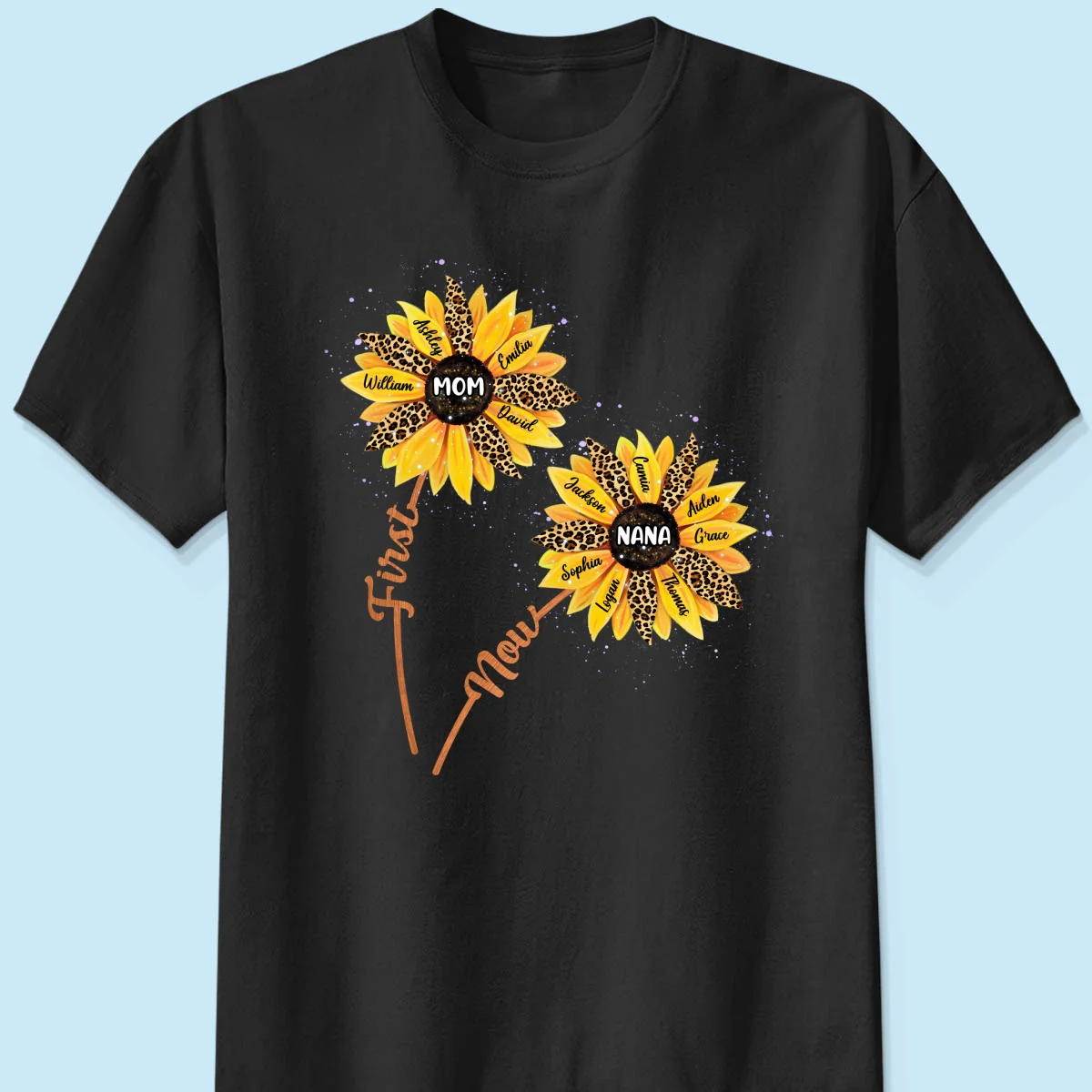 First Mom Now Grandma Sunflower Grandkids Names Personalized Shirt - Image 5