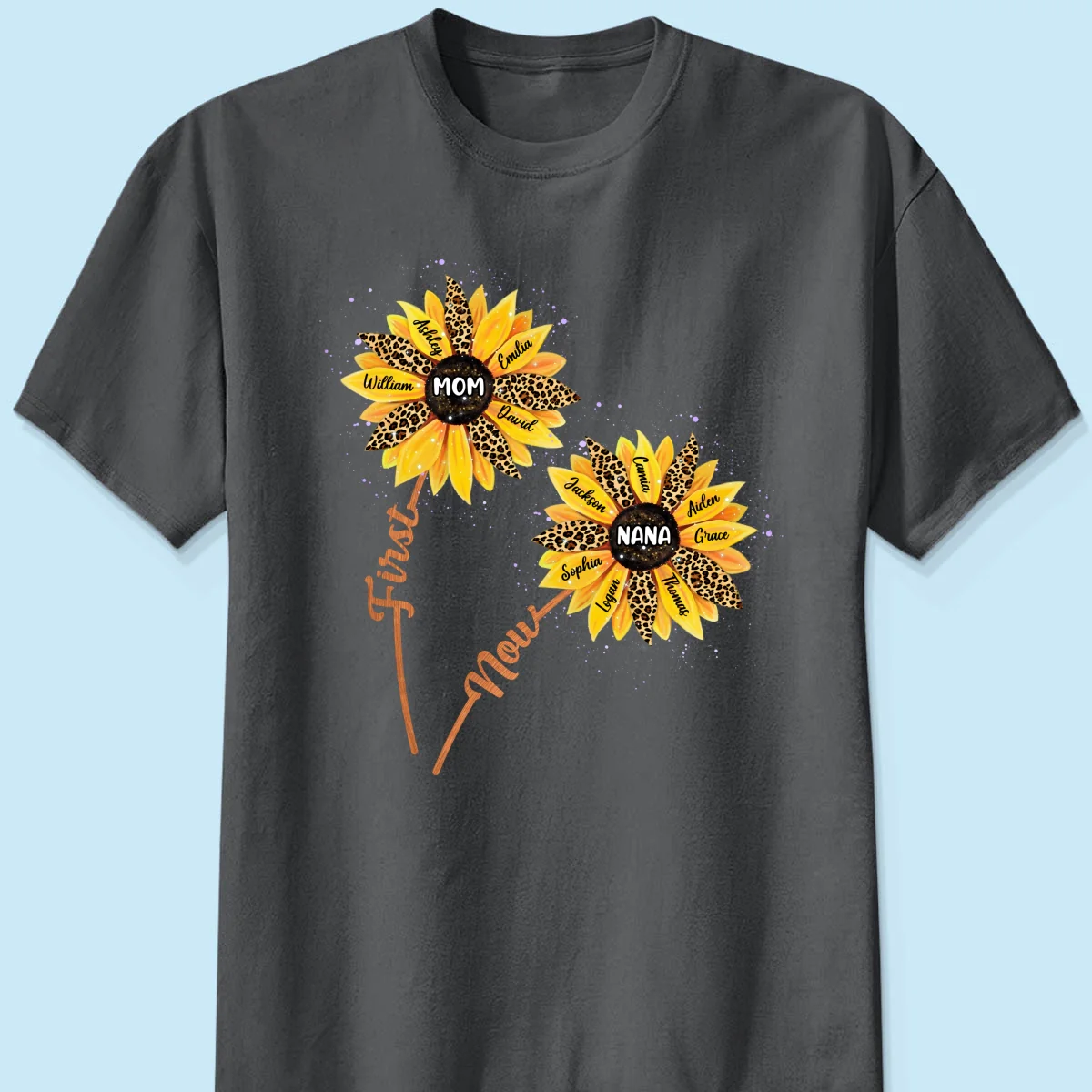 First Mom Now Grandma Sunflower Grandkids Names Personalized Shirt - Image 7