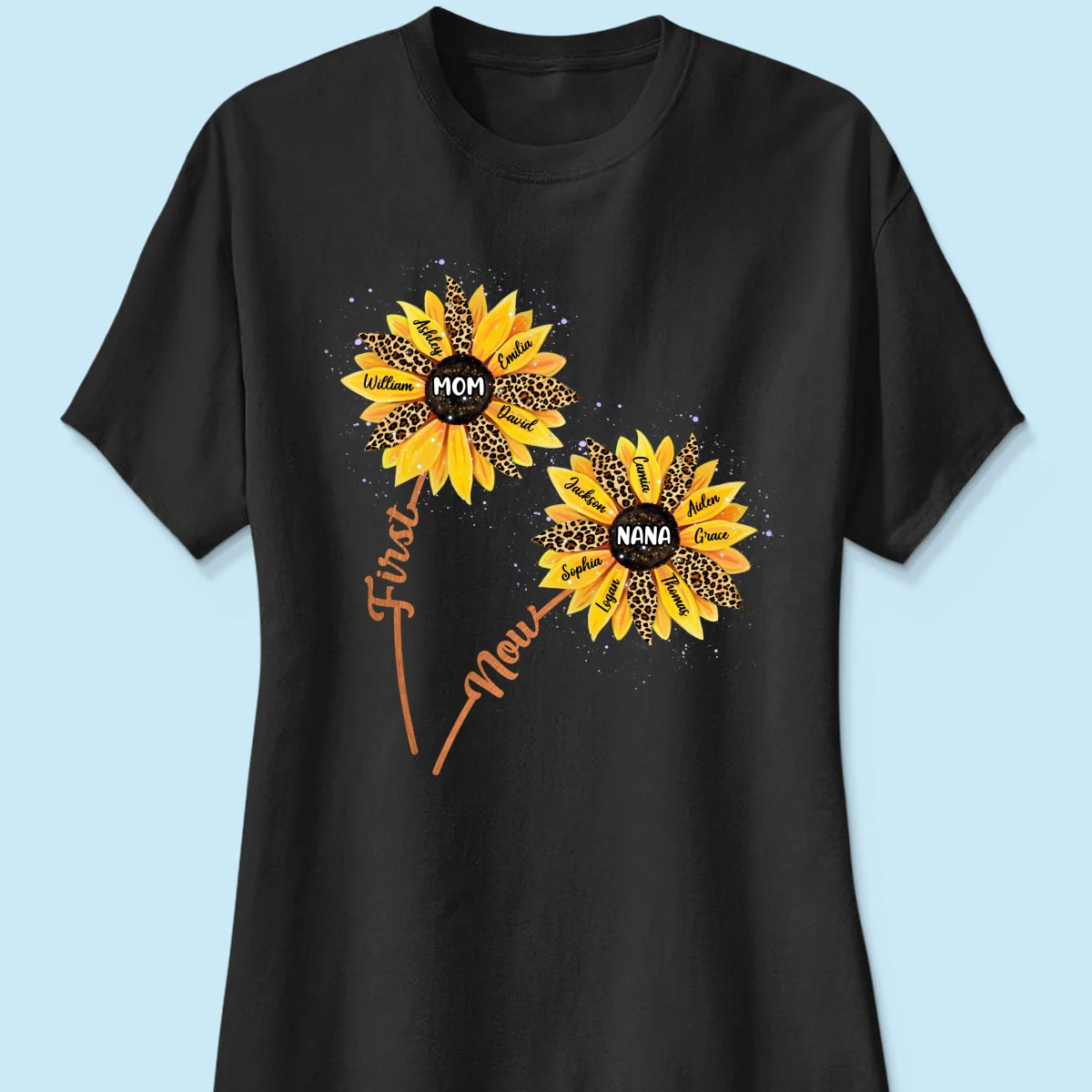 First Mom Now Grandma Sunflower Grandkids Names Personalized Shirt - Image 9
