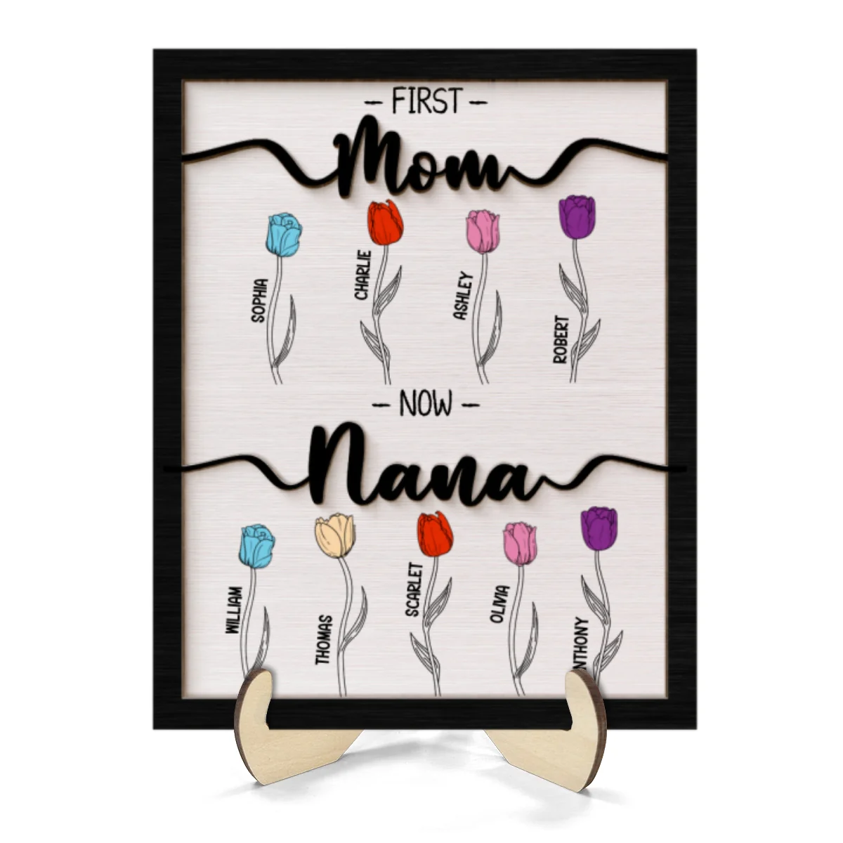 First Mom Now Grandma Tulip Flowers Gift For Grandma Personalized 2-Layer Wooden Plaque - Image 10