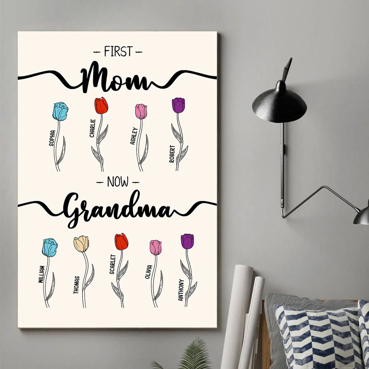 First Mom Now Grandma Tulip Flowers Personalized Vertical Poster - Image 4