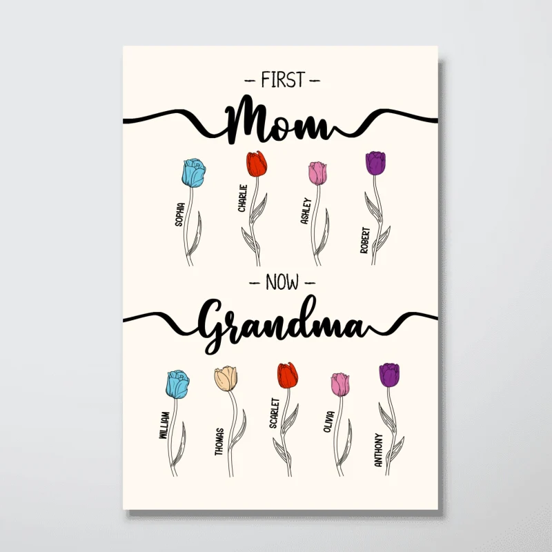 First Mom Now Grandma Tulip Flowers Personalized Vertical Poster - Image 7