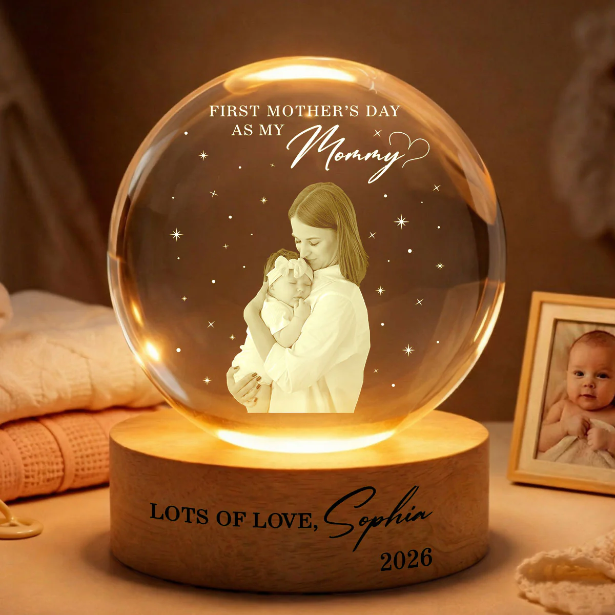 First Mother's Day As My Mommy - Personalized Crystal Ball LED Night Light - Heartfelt Mother's Day Gift for New Mom, Wife - Image 3