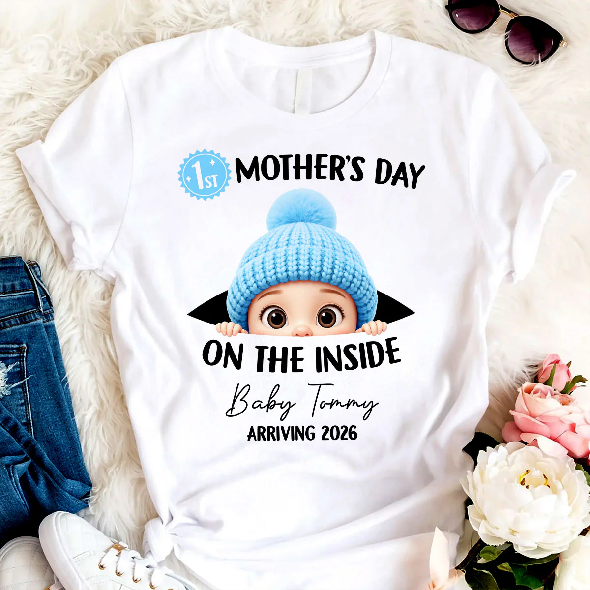 First Mother's Day on the Inside - Personalized Shirt - Baby Arriving Gift, Custom Pregnancy Announcement Tee - Image 2