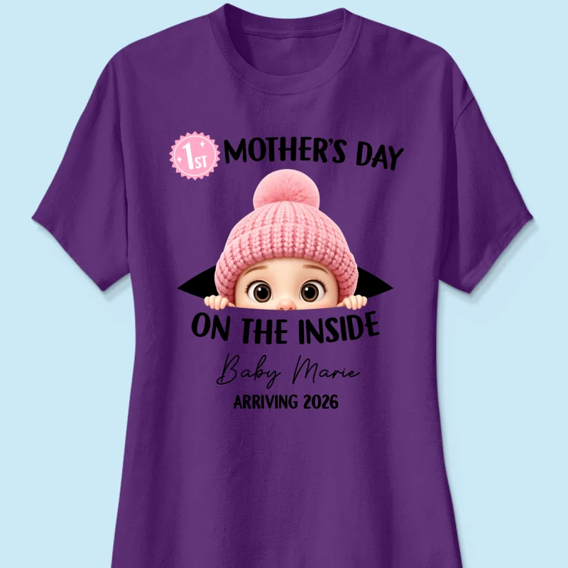 First Mother's Day on the Inside - Personalized Shirt - Baby Arriving Gift, Custom Pregnancy Announcement Tee - Image 30