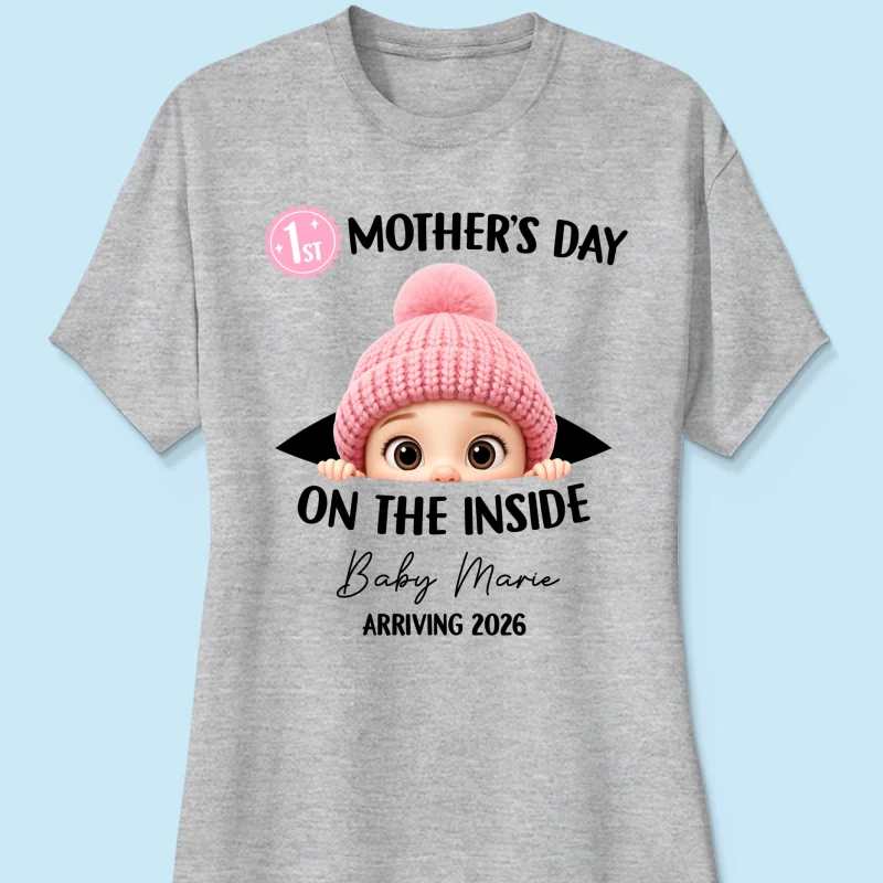 First Mother's Day on the Inside - Personalized Shirt - Baby Arriving Gift, Custom Pregnancy Announcement Tee - Image 36