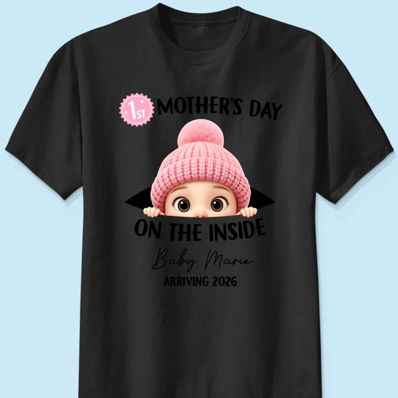 First Mother's Day on the Inside - Personalized Shirt - Baby Arriving Gift, Custom Pregnancy Announcement Tee - Image 8