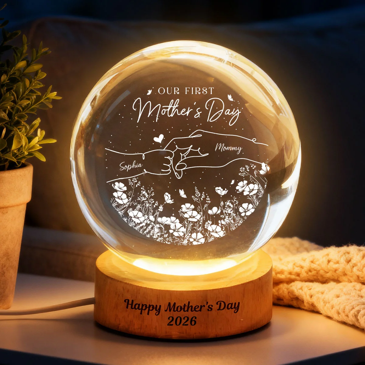 First Mother's Day Photo - Personalized Crystal Ball LED Light Night - Mother's Day Gift for Mom, Wife - Image 10