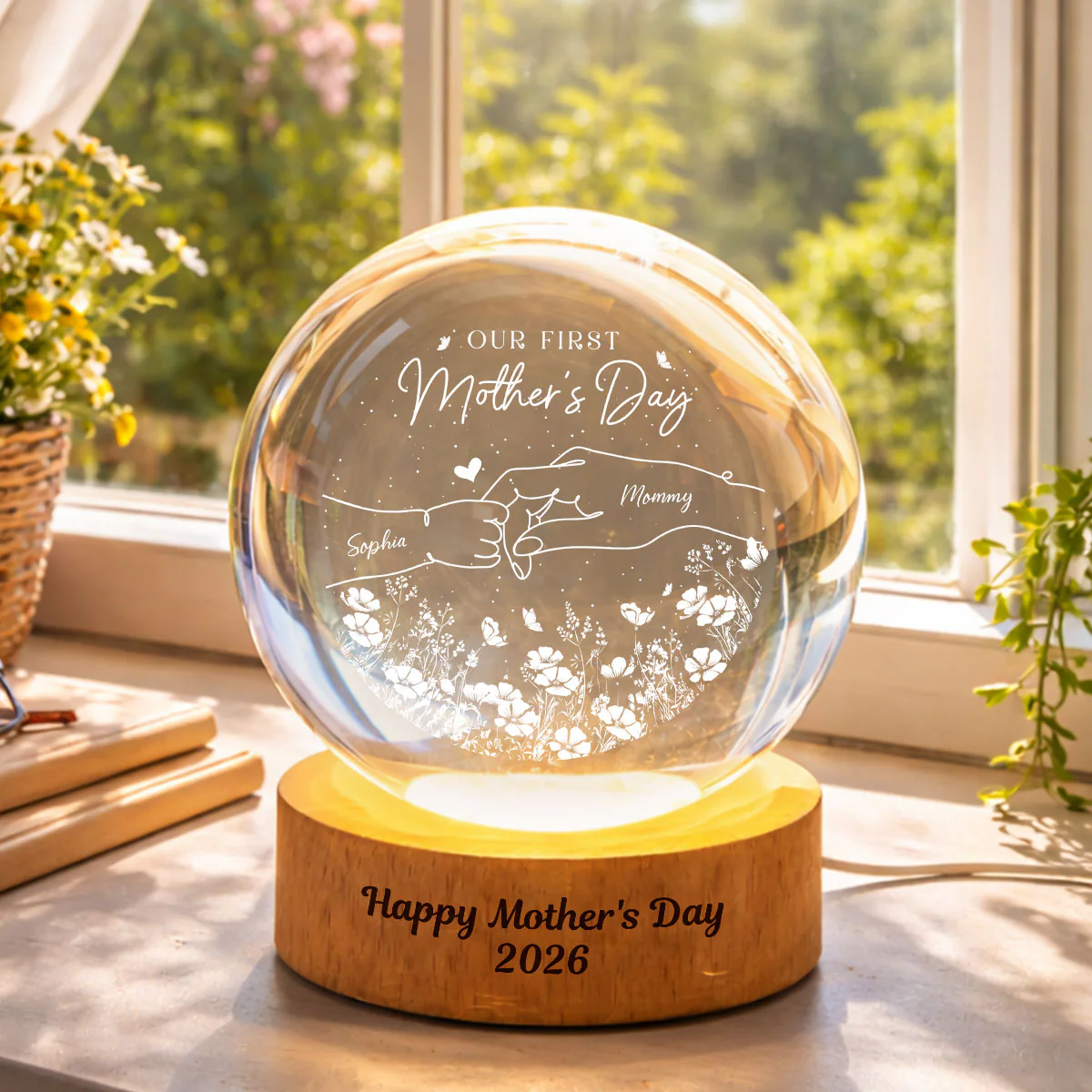 First Mother's Day Photo - Personalized Crystal Ball LED Light Night - Mother's Day Gift for Mom, Wife - Image 6