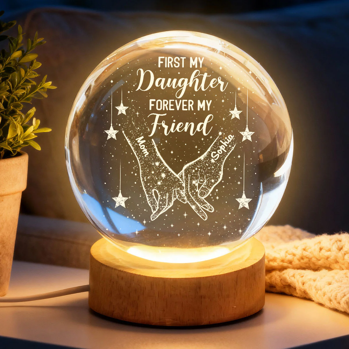 First My Daughter Forever My Friend - Personalized Crystal Ball LED Night Light - Heartfelt Gift For Daughter - Image 2
