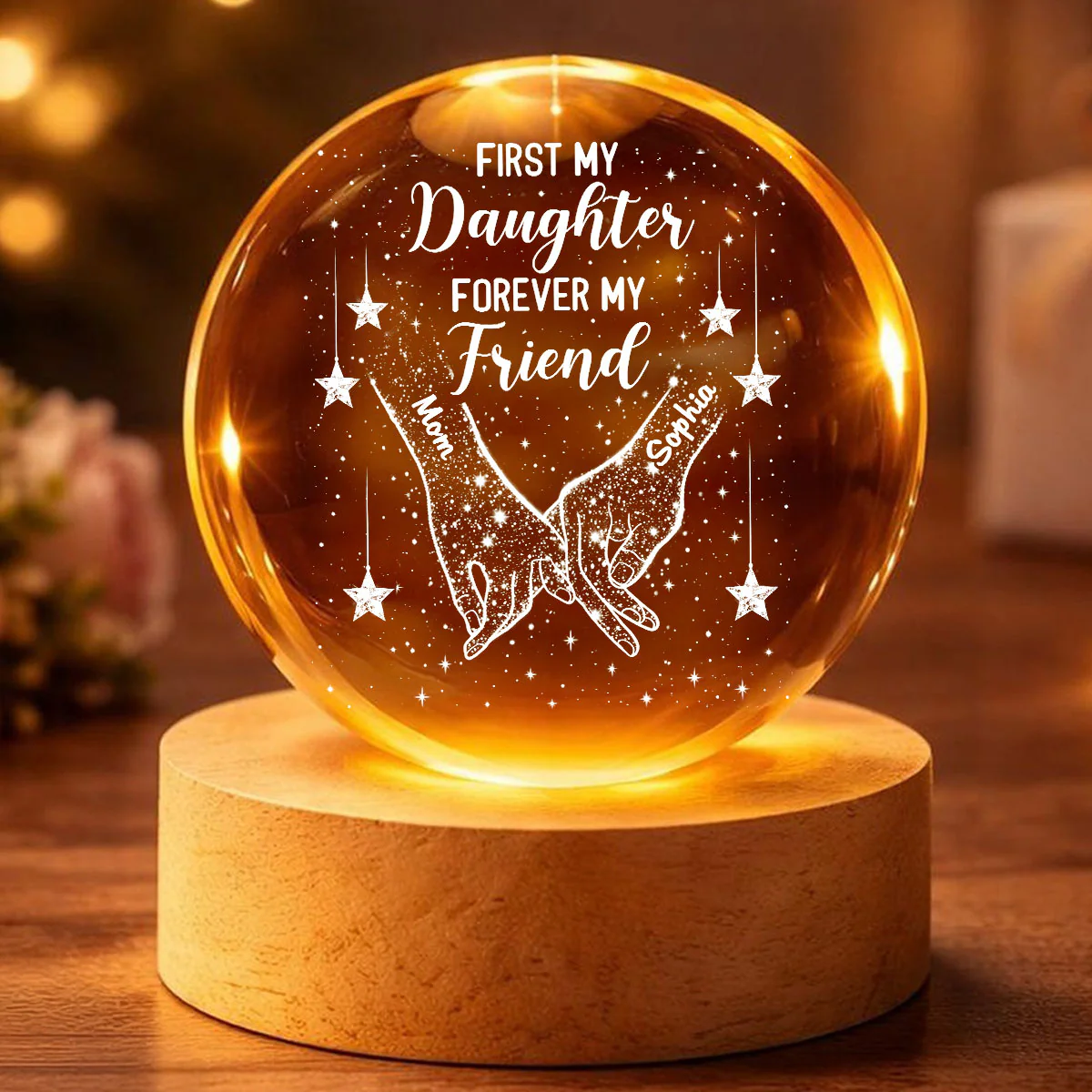 First My Daughter Forever My Friend - Personalized Crystal Ball LED Night Light - Heartfelt Gift For Daughter - Image 3