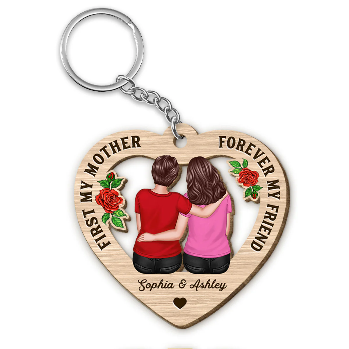 First My Mother Forever My Friend Gift for Mom Personalized Wooden Keychain