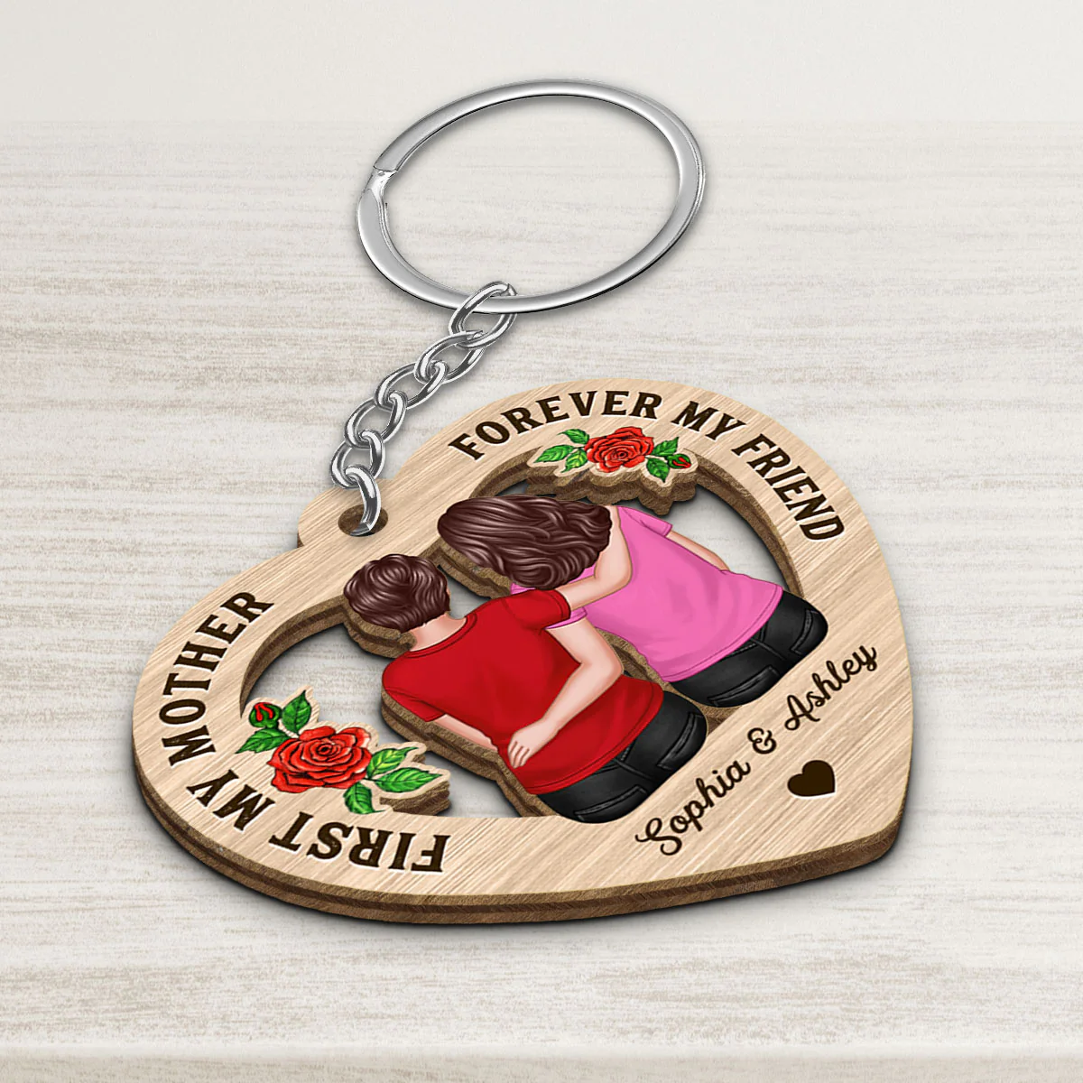 First My Mother Forever My Friend Gift for Mom Personalized Wooden Keychain - Image 3