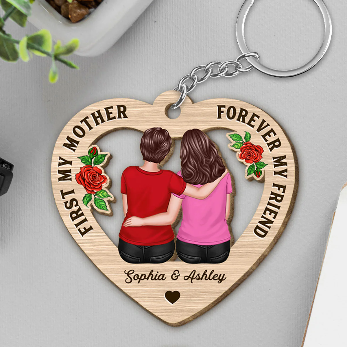 First My Mother Forever My Friend Gift for Mom Personalized Wooden Keychain - Image 5