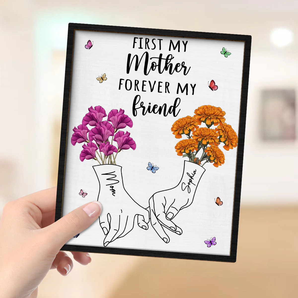 First My Mother Forever My Friend Vintage Birth Month Flowers Gift For Mom 2-Layer Personalized Wooden Plaque - Image 4
