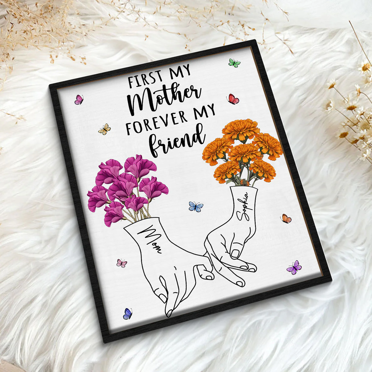 First My Mother Forever My Friend Vintage Birth Month Flowers Gift For Mom 2-Layer Personalized Wooden Plaque - Image 5