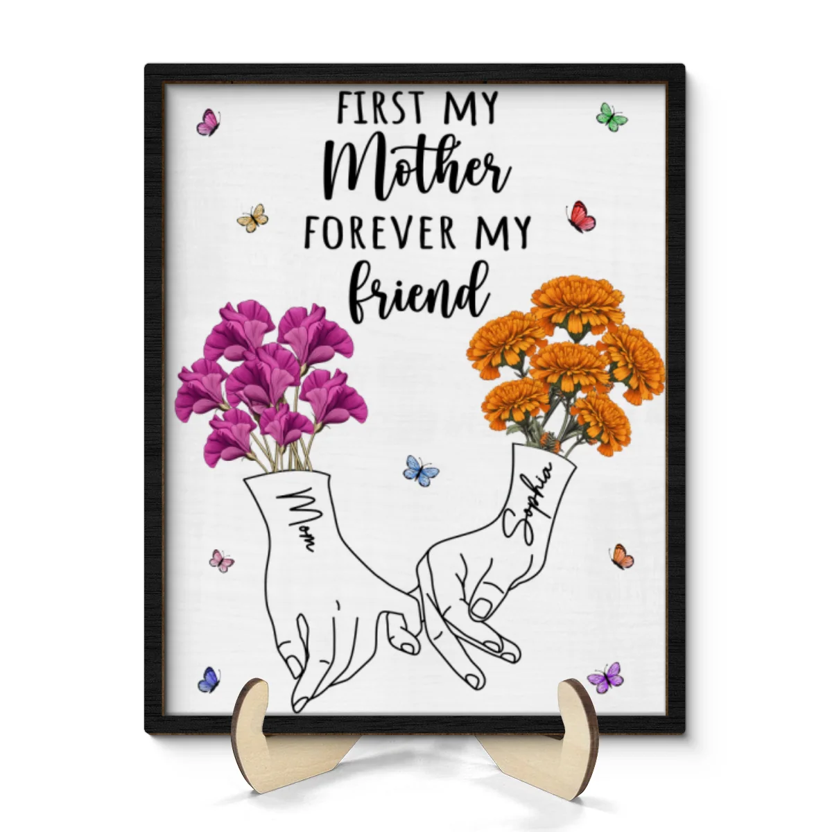 First My Mother Forever My Friend Vintage Birth Month Flowers Gift For Mom 2-Layer Personalized Wooden Plaque - Image 8