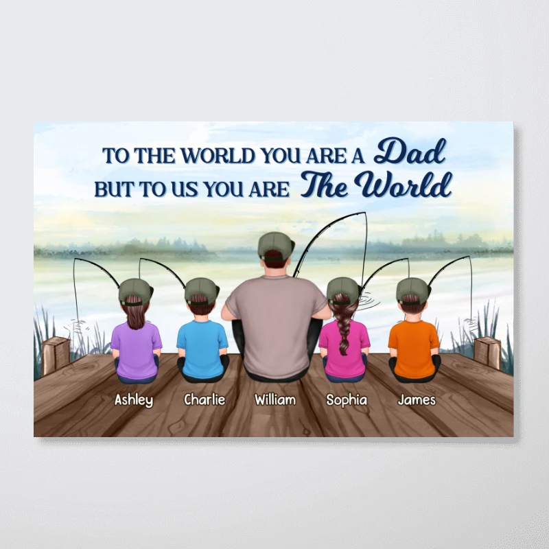 Fishing Back View Dad And Kids Sitting Personalized Horizontal Poster| Heartfelt Father's Day Gift For Dad - Image 10