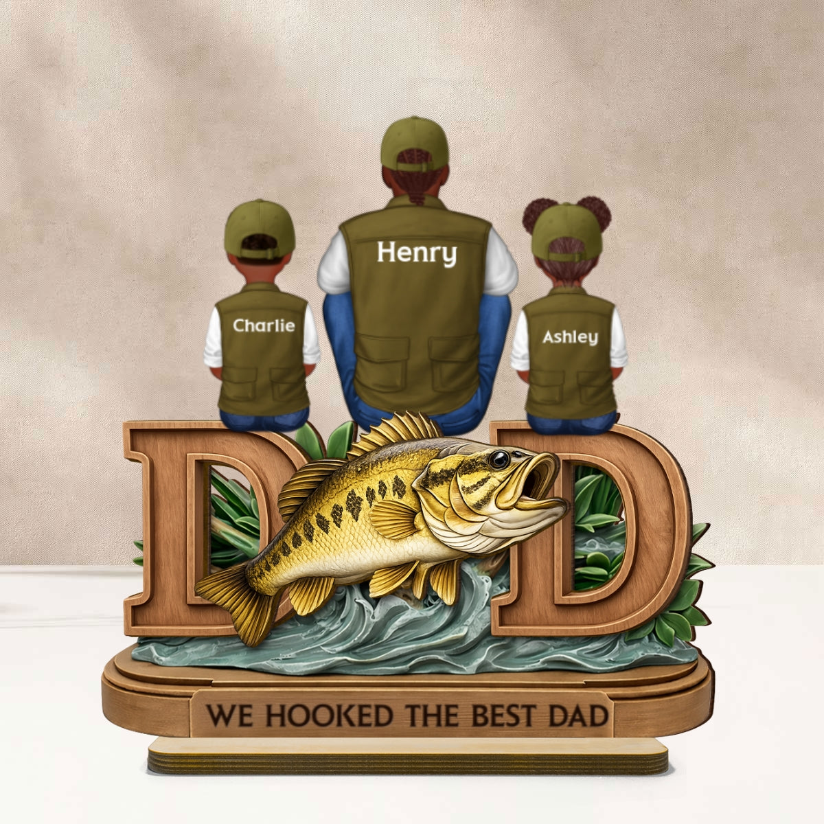 Fishing Dad And Kids Sitting Together - Personalized 2-Layered Wooden Plaque - Heartfelt Gift For Dad, Gift For Husband - Image 10