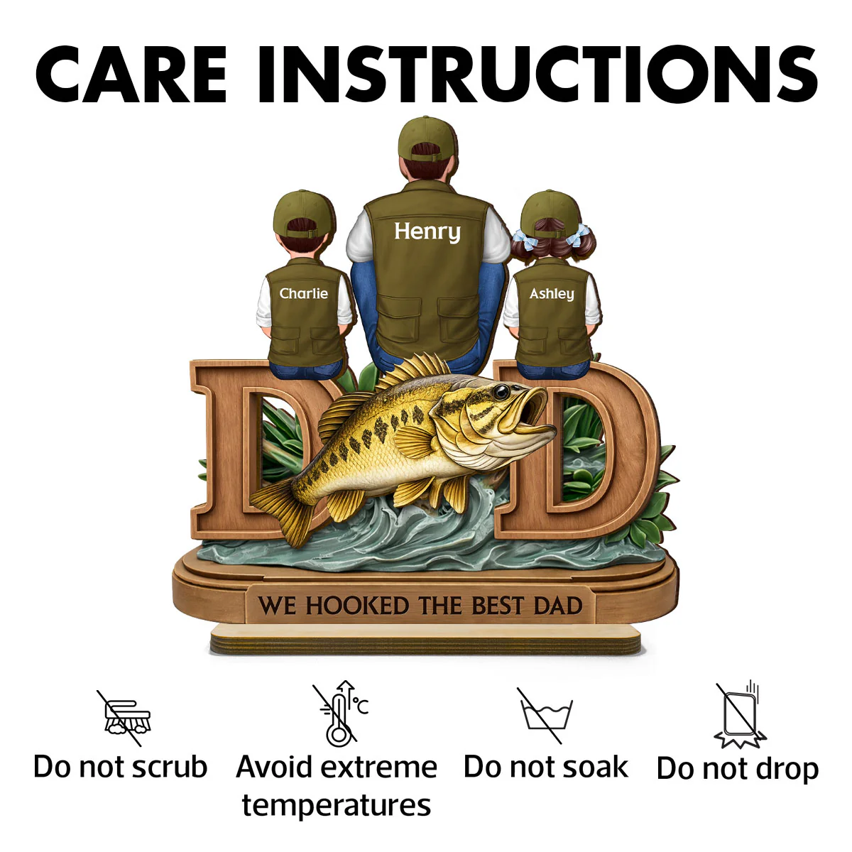 Fishing Dad And Kids Sitting Together - Personalized 2-Layered Wooden Plaque - Heartfelt Gift For Dad, Gift For Husband - Image 8
