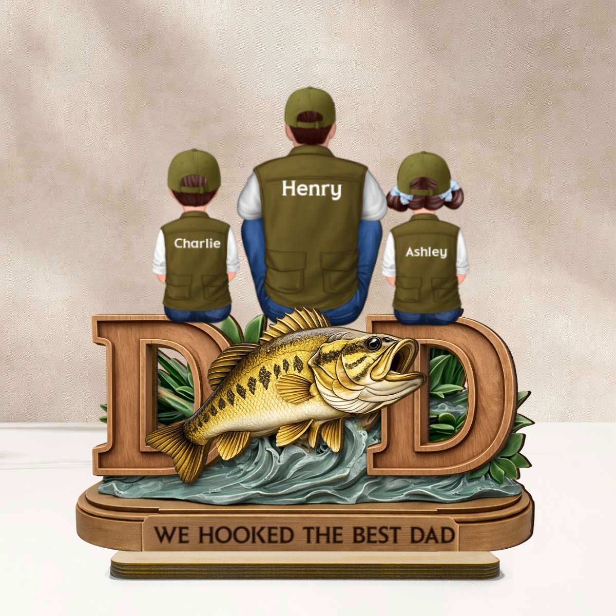Fishing Dad And Kids Sitting Together - Personalized 2-Layered Wooden Plaque - Heartfelt Gift For Dad, Gift For Husband - Image 14