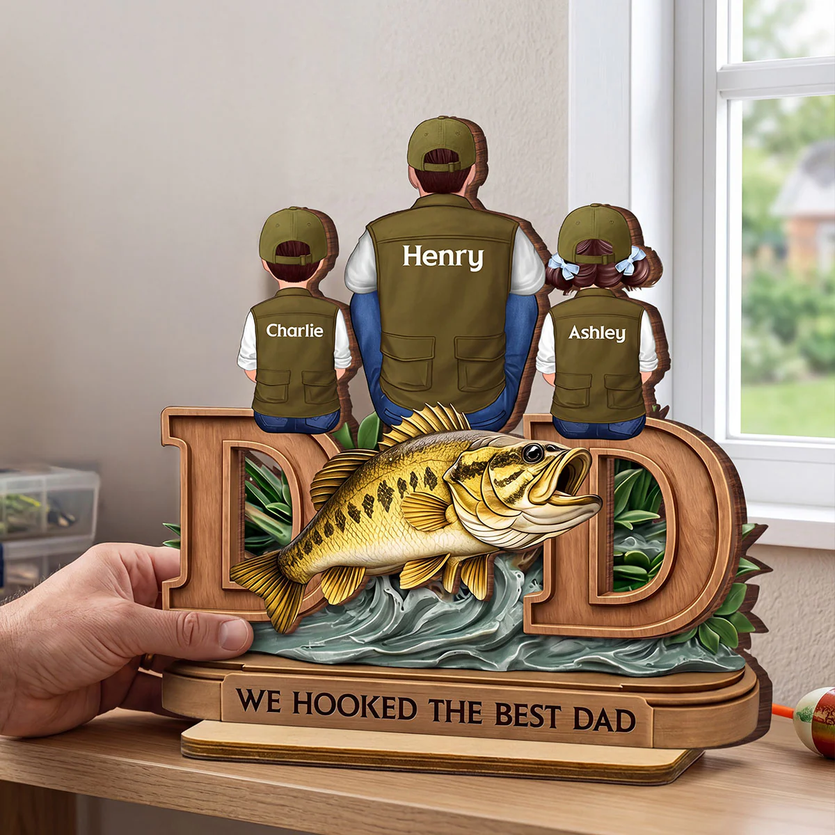 Fishing Dad And Kids Sitting Together - Personalized 2-Layered Wooden Plaque - Heartfelt Gift For Dad, Gift For Husband - Image 9