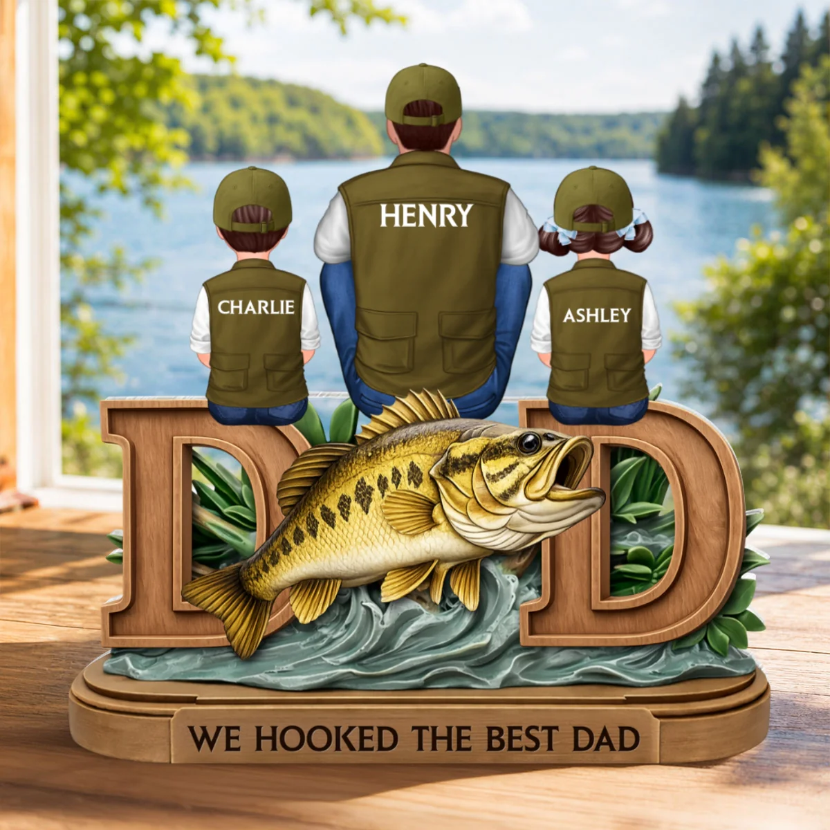 Fishing Dad And Kids Sitting Together - Personalized Acrylic Block Plaque - Heartfelt Gift For Fishing Dad, Husband - Image 12