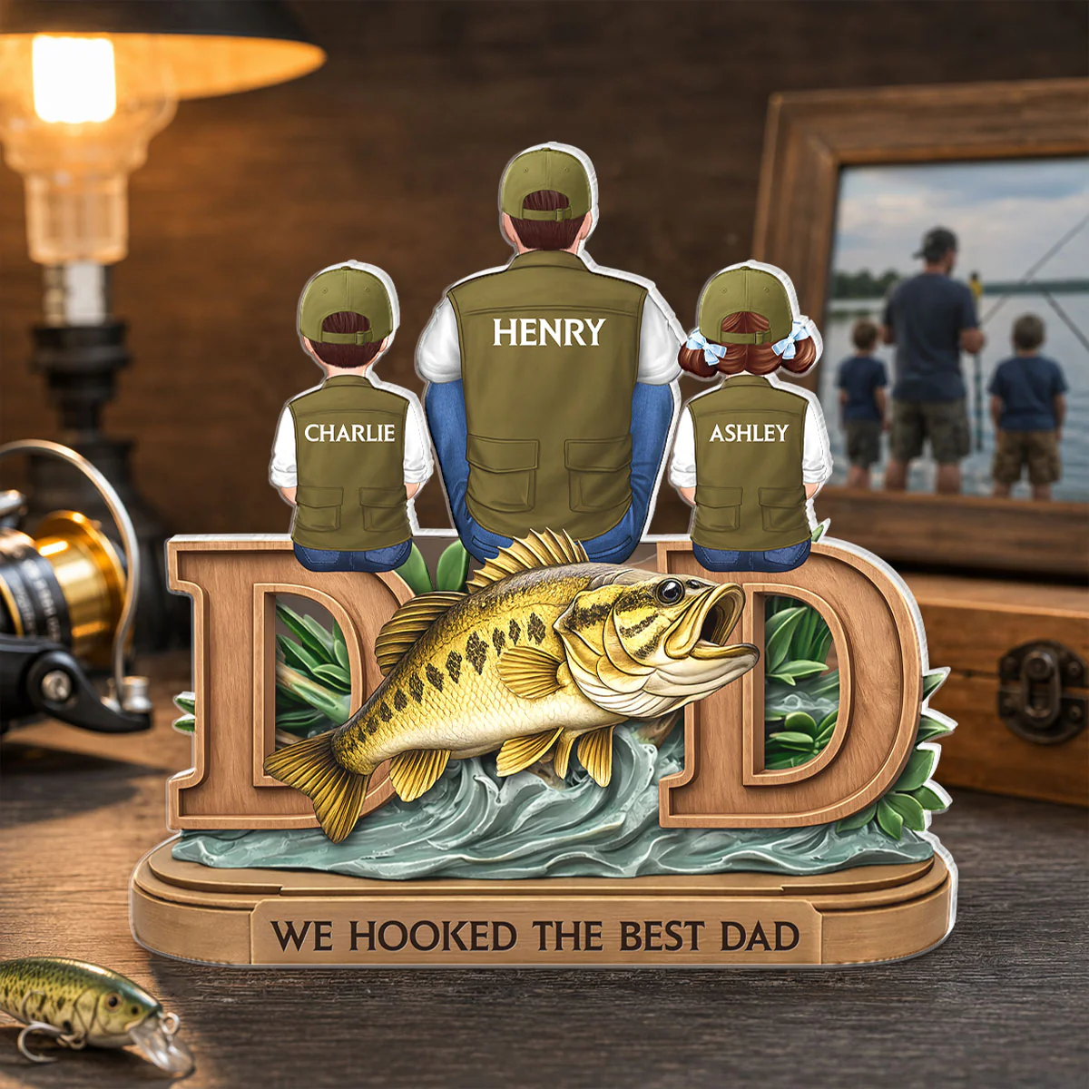 Fishing Dad And Kids Sitting Together - Personalized Acrylic Block Plaque - Heartfelt Gift For Fishing Dad, Husband - Image 2