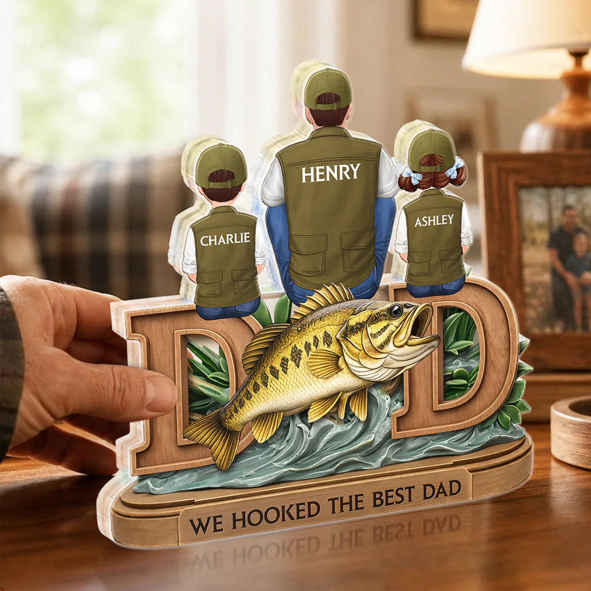Fishing Dad And Kids Sitting Together - Personalized Acrylic Block Plaque - Heartfelt Gift For Fishing Dad, Husband - Image 3