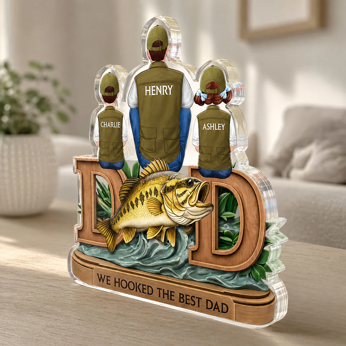 Fishing Dad And Kids Sitting Together - Personalized Acrylic Block Plaque - Heartfelt Gift For Fishing Dad, Husband - Image 4