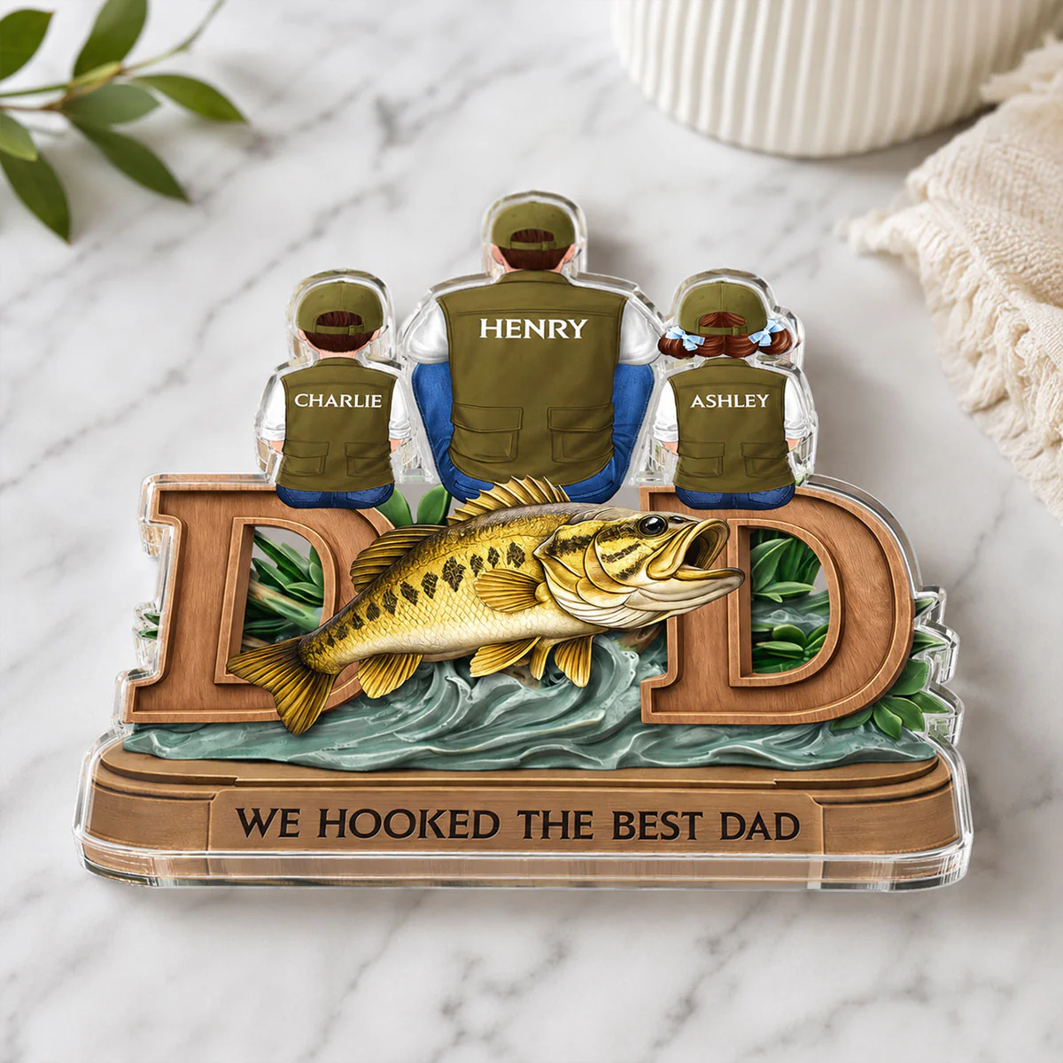 Fishing Dad And Kids Sitting Together - Personalized Acrylic Block Plaque - Heartfelt Gift For Fishing Dad, Husband - Image 5