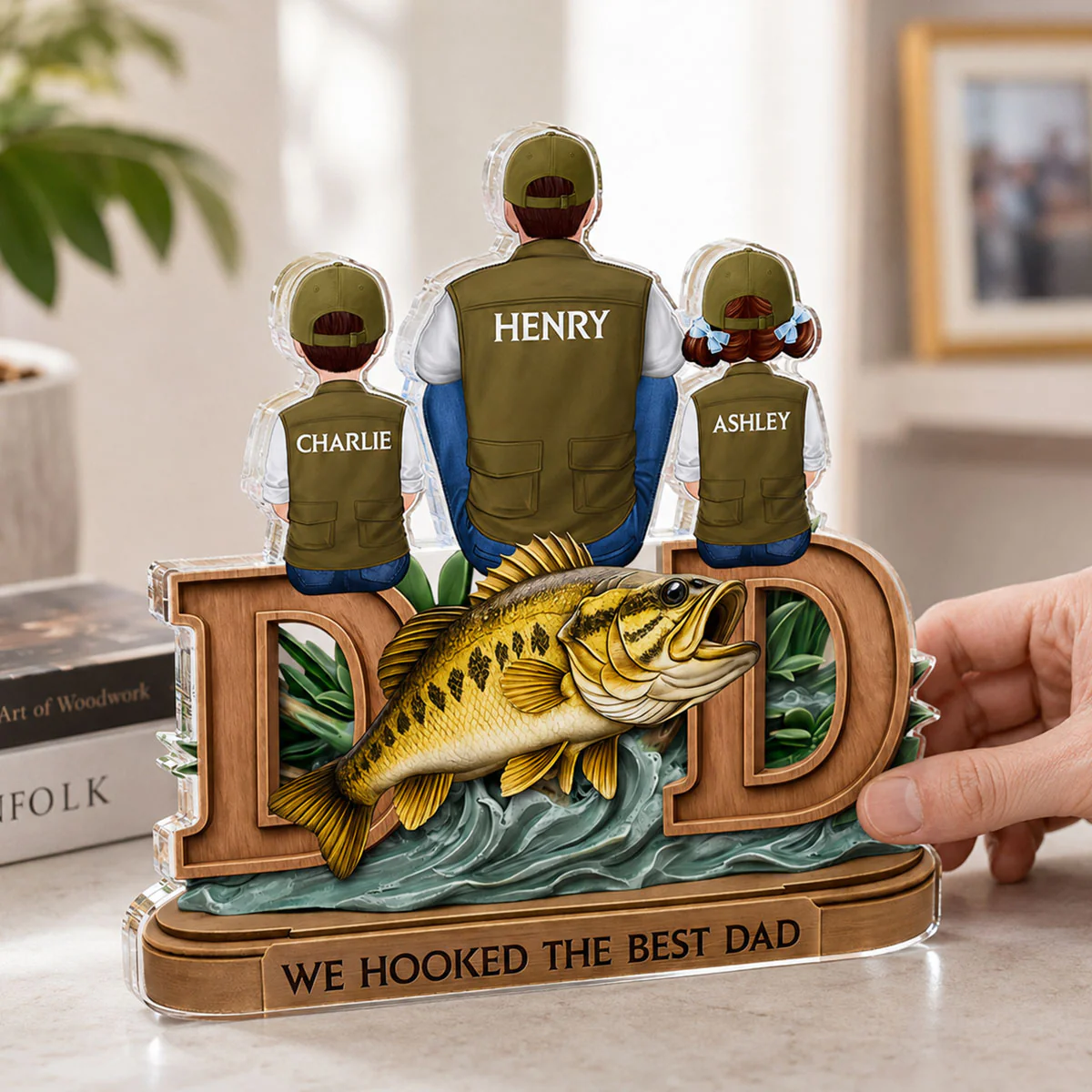 Fishing Dad And Kids Sitting Together - Personalized Acrylic Block Plaque - Heartfelt Gift For Fishing Dad, Husband - Image 6