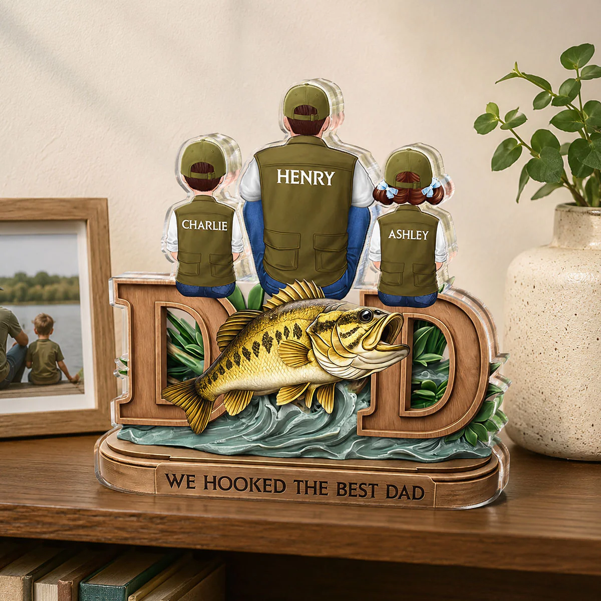 Fishing Dad And Kids Sitting Together - Personalized Acrylic Block Plaque - Heartfelt Gift For Fishing Dad, Husband - Image 7