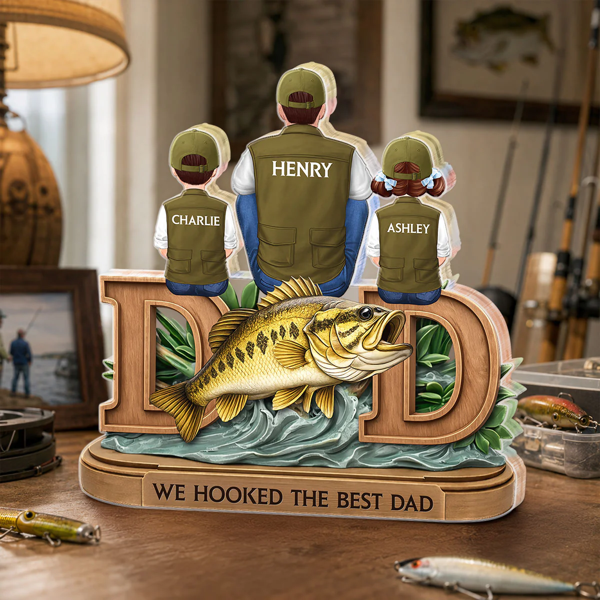 Fishing Dad And Kids Sitting Together - Personalized Acrylic Block Plaque - Heartfelt Gift For Fishing Dad, Husband - Image 8